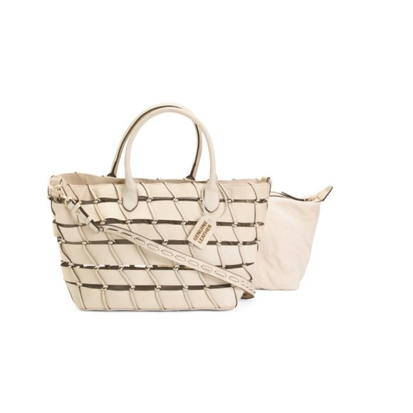 MADE IN INDIA Bags Made In India Nataivory Leather Diagonal Weave